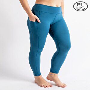 MICROFIBER PLUS SIZE BUTTER SOFT LEGGINGS WITH POCKETS SOLID SIZE 1X TEAL